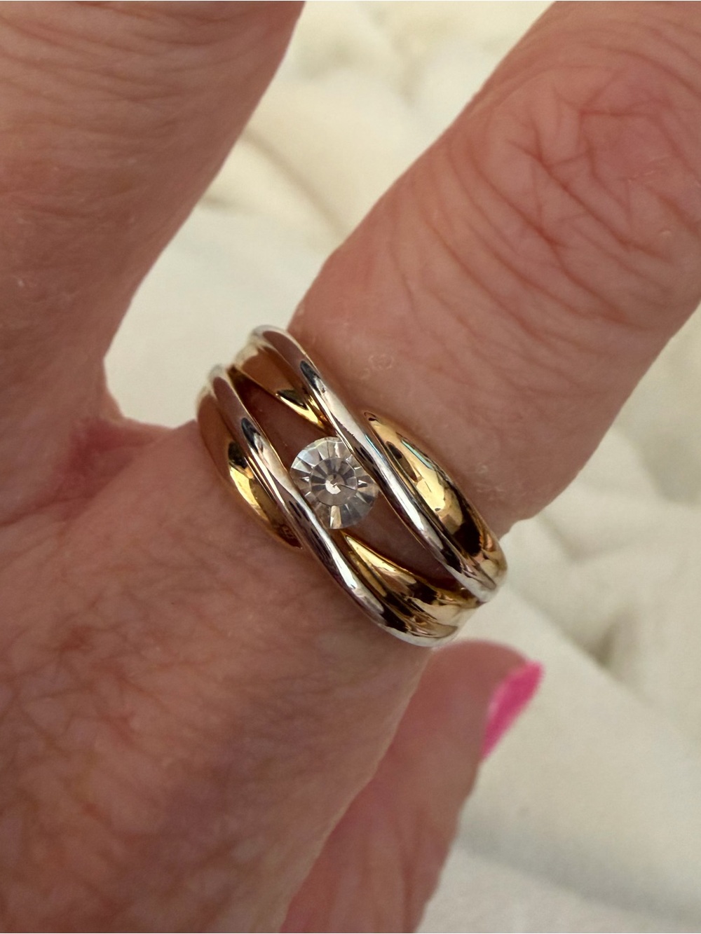 Camille Lucie Two-Tone Gold & Silver Band Ring with Center Stone